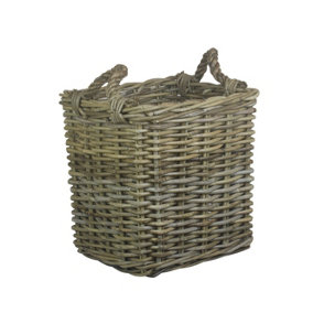 Red Hamper RA008/1 Rattan Small Square Grey Rattan Log Basket