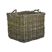 Red Hamper RA008/3 Rattan Large Square Grey Rattan Log Basket