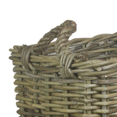 Red Hamper RA008/3 Rattan Large Square Grey Rattan Log Basket