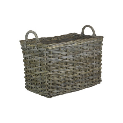 Red Hamper RA009/2 Rattan Large Rectangular Grey Rattan Hallway Log Basket