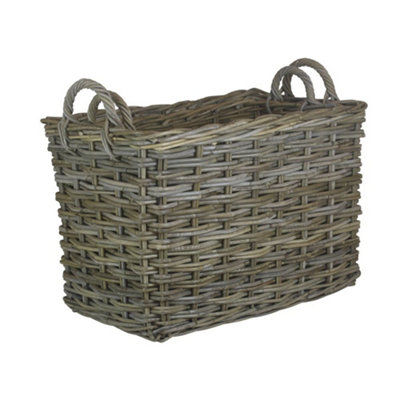 Red Hamper RA009 Rattan Set of 2 Rectangular Grey Rattan Hallway Log Basket