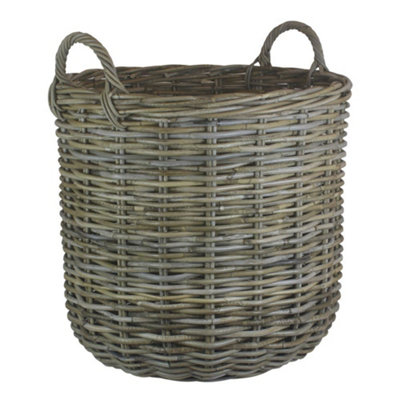 Red Hamper RA010/2 Rattan Large Tall Round Fireside Grey Rattan Log Basket