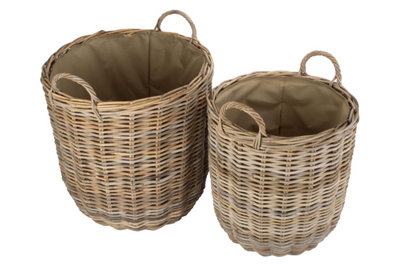 Red Hamper Ra010 Set Of 2 Tall Round Fireside Grey Rattan Log Basket By - View #10