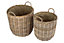 Red Hamper RA010L Rattan Set of 2 Hessian Lined Tall Round Fireside Grey Rattan Log Basket