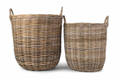 Red Hamper RA010L Rattan Set of 2 Hessian Lined Tall Round Fireside ...