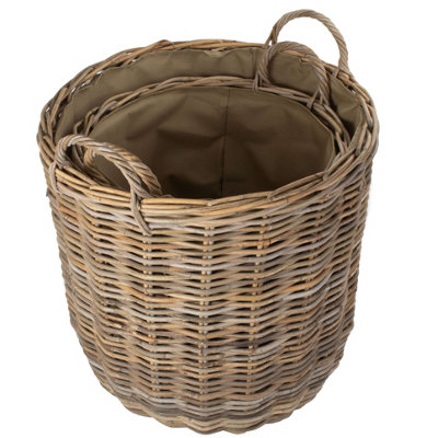 Red Hamper Ra010 Set Of 2 Tall Round Fireside Grey Rattan Log Basket By - View #4