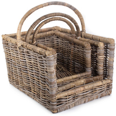 Red Hamper RA018-020 Rattan Kubu Grey Rattan Open Ended Log Basket Set 3