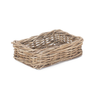 Red Hamper RA021 Rattan Small Shallow Kubu Grey Rattan Rectangular Basket