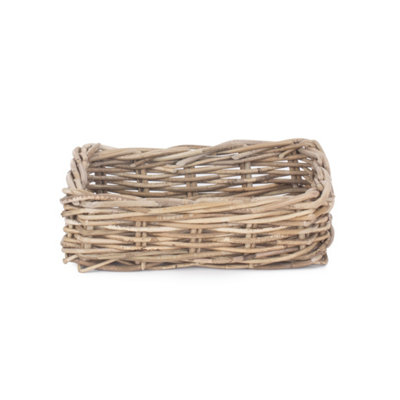 Red Hamper RA021 Rattan Small Shallow Kubu Grey Rattan Rectangular Basket