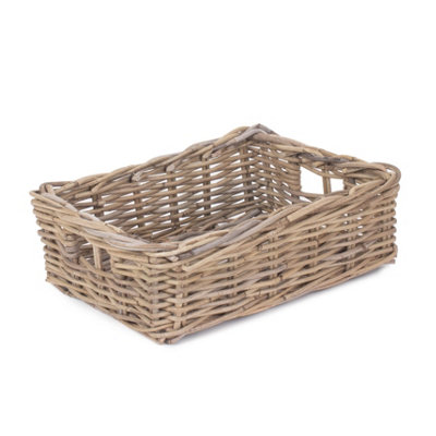 Red Hamper RA022 Rattan Medium Shallow Kubu Grey Rattan Rectangular Basket