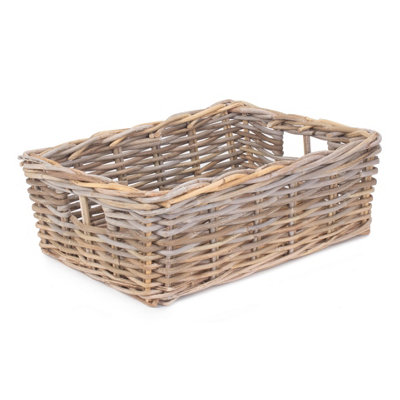 Red Hamper RA023 Rattan Large Shallow Kubu Grey Rattan Rectangular Basket