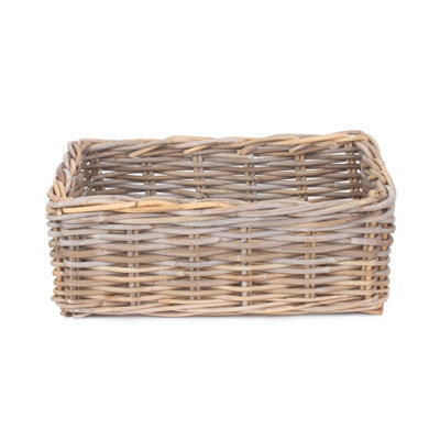 Red Hamper RA023 Rattan Large Shallow Kubu Grey Rattan Rectangular Basket