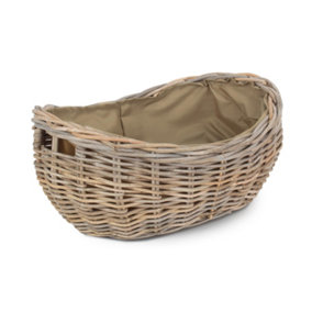 Red Hamper RA026/1 Rattan Small Boat Shaped Rattan Log Basket with Hessian Lining