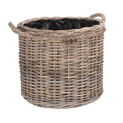 Red Hamper RA029/1 Rattan Medium Rope Handled Rattan Round Planter with Plastic Lining