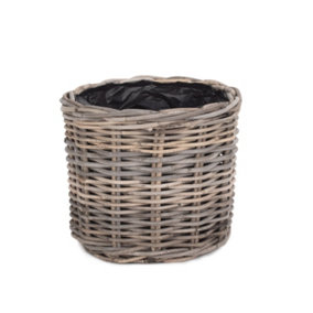 Red Hamper RA030/1 Rattan Small Rattan Round Planter with Plastic Lining