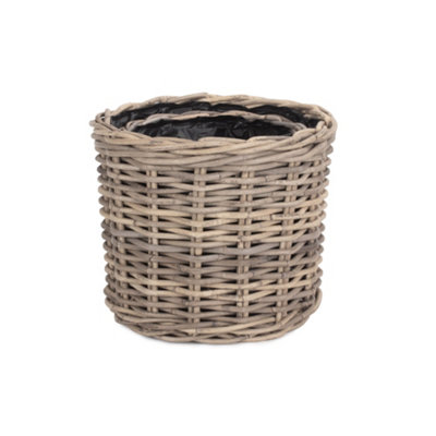 Red Hamper RA030 Rattan Set of 2 Rattan Round Planter with Plastic Lining