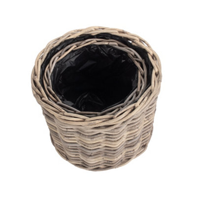Red Hamper RA030 Rattan Set of 2 Rattan Round Planter with Plastic Lining