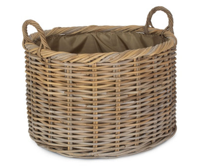 Red Hamper RA043 Rattan Large Oval Rattan Storage Log Basket With Cordura Lining