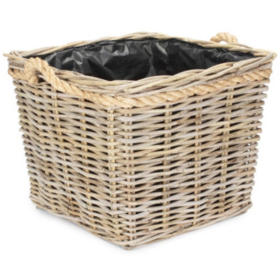Red Hamper RA049/1 Square Small Tapered Rope Handled Rattan Planter ...