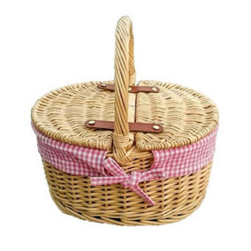 Red Hamper S023/HOME Wicker Childs Picnic Basket with Pink lining