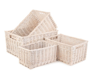 Red Hamper ST002 Wicker White Wash Storage Open Baskets Set of 4