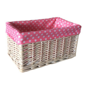 Red Hamper ST002P/1 Wicker Small Pink Spotty Lined Storage Basket