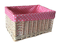 Red Hamper ST002P/2 Wicker Medium Pink Spotty Lined Storage Basket