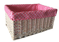 Red Hamper ST002P/3 Wicker Large Pink Spotty Lined Storage Basket