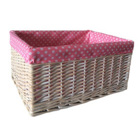 Red Hamper ST002P/4 Wicker Extra Large Pink Spotty Lined Storage Basket