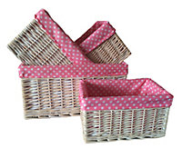 Red Hamper ST002P Wicker Pink Spotty Lined Open Storage Basket Set of 4