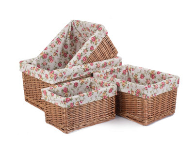 Red Hamper ST018R Wicker Set of 4 Double Steamed Garden Rose Willow Storage Baskets