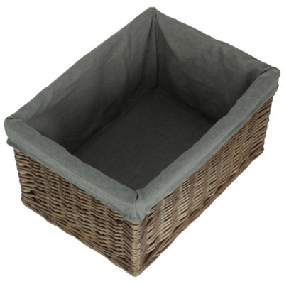 Red Hamper ST019GRY/3 Large Antique Wash Grey Cotton Grey Lined Willow Storage Baskets