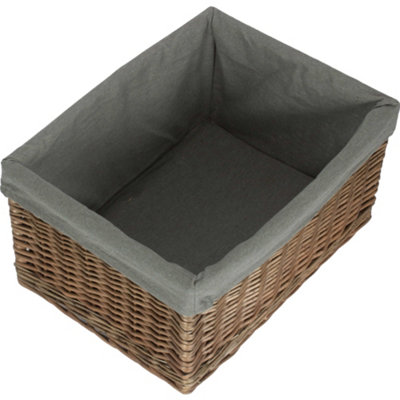 Red Hamper ST019GRY/4 Extra Large Antique Wash Grey Cotton Grey Lined Willow Storage Baskets