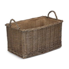 Red Hamper ST035/1 Brown Small Antique Wash Rectangular Hessian Lined Wicker Basket