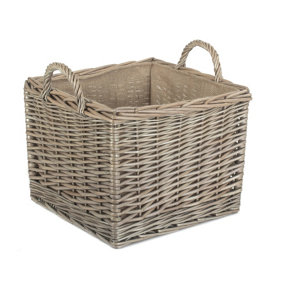 Red Hamper ST041 Wicker  Small Antique Wash Square Hessian Lined Log Basket