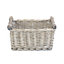 Red Hamper ST046 Wicker Small Grey Wash Wooden Handled Storage Basket