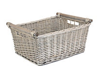 Red Hamper ST049 Wicker Extra Large Grey Wash Wooden Handled Storage Basket
