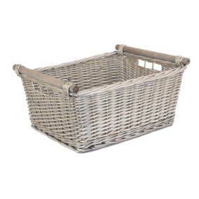 Red Hamper ST049 Wicker Extra Large Grey Wash Wooden Handled Storage Basket