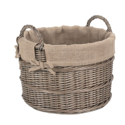 Red Hamper ST054 Wicker Round Hessian Lined Log Basket