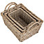 Red Hamper ST055-057 Wicker Set of Three Antique Wash Finish Handled Unlined Storage Basket