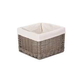 Red Hamper ST058W Wicker Small Square Antique Wash Lined Storage Basket