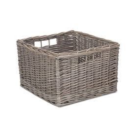 Red Hamper ST059 Wicker Medium Square Antique Wash Unlined Storage Basket