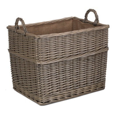 Red Hamper ST064 Wicker Large Rectangular Hessian Lined Log Storage Basket