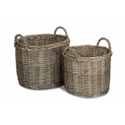 Red Hamper ST065-066 Wicker Set of 2 Round Straight-Sided Log Storage Basket