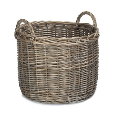 Red Hamper ST065 Wicker Medium Round Lined Straight-Sided Log Storage Basket