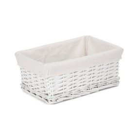 Red Hamper ST067W/2 Wicker Medium White Cotton Lined Storage Basket