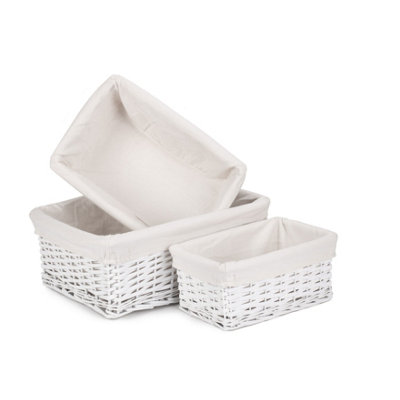 Red Hamper ST067W White Lining Set of 3 White Wicker Storage Basket