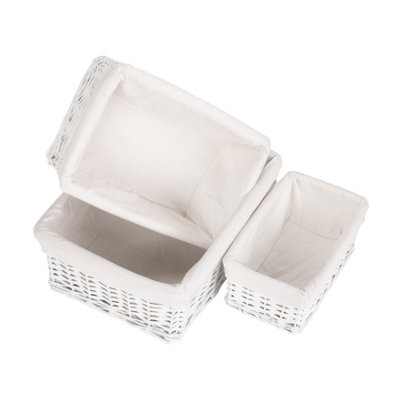 Red Hamper ST067W White Lining Set of 3 White Wicker Storage Basket
