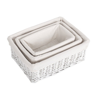 Red Hamper ST067W White Lining Set of 3 White Wicker Storage Basket