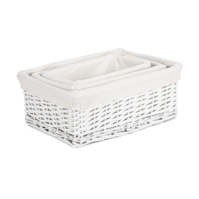 Red Hamper ST067W White Lining Set of 3 White Wicker Storage Basket